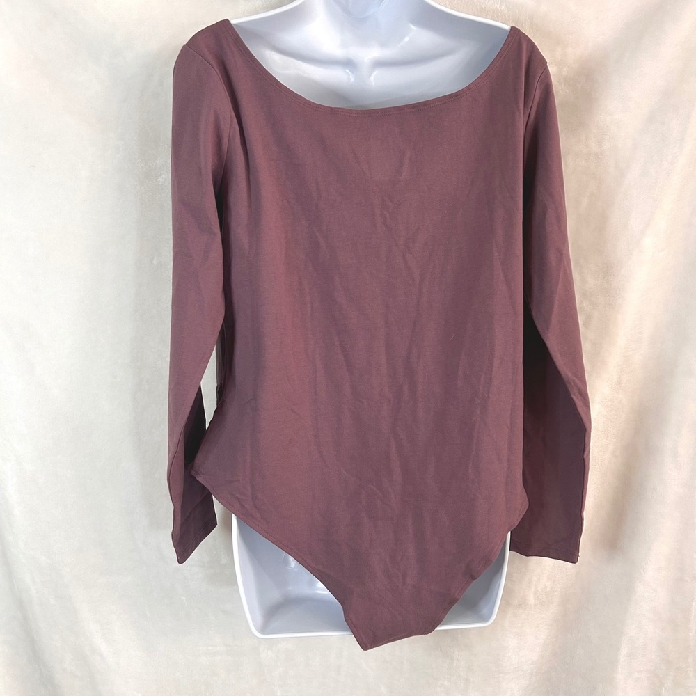 NEW A New Day Womens Long Sleeve Square Neck Bodysuit Mauve Plum XL Minimalist - Picture 3 of 5